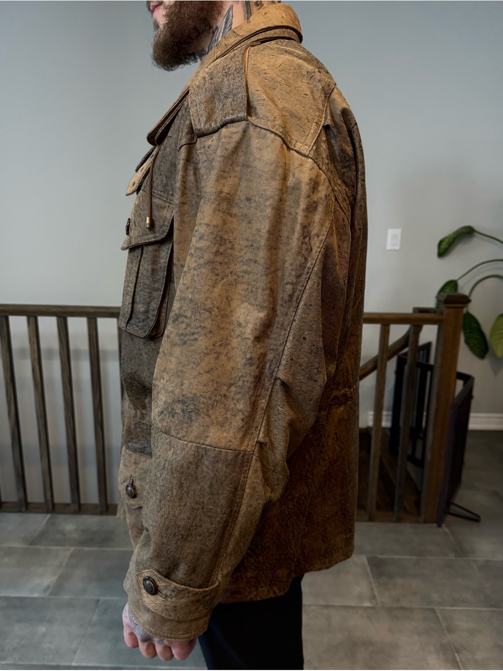Men's Distressed Brown Suede Trench Coat - Utility Style - Picture 4 of 6